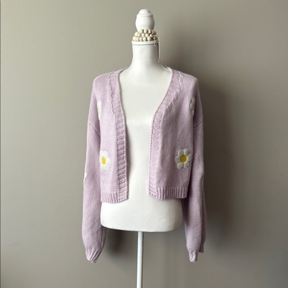 Women shein sweaters floral patterm drop sleeve cardigan womens size L